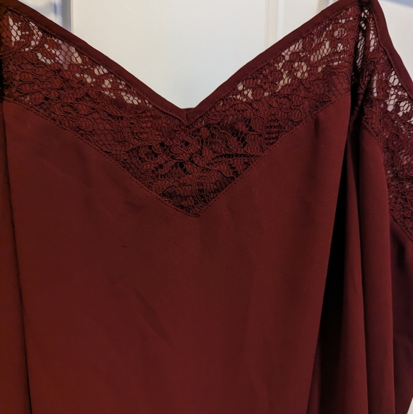 Burgundy Off-the-Shoulder Blouse with Lace Trim, Express, Size S - Picture 2 of 3